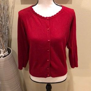 Ann Taylor LOFT Red Satin Button Up Angora Rabbit Hair Cardigan Sweater M